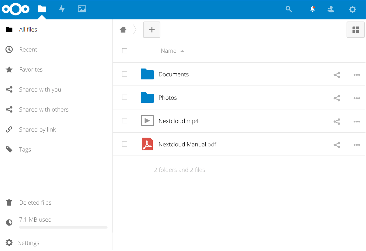 Nextcloud main page