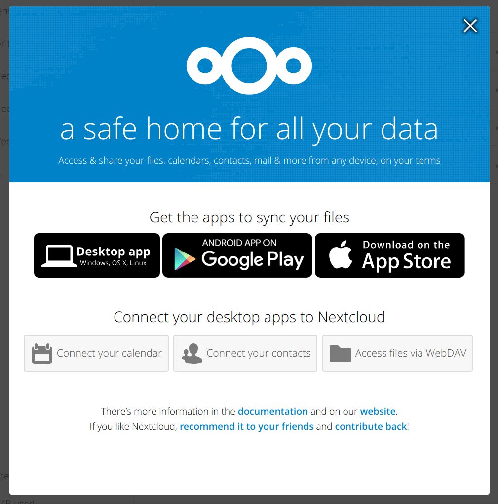 Nextcloud client modal